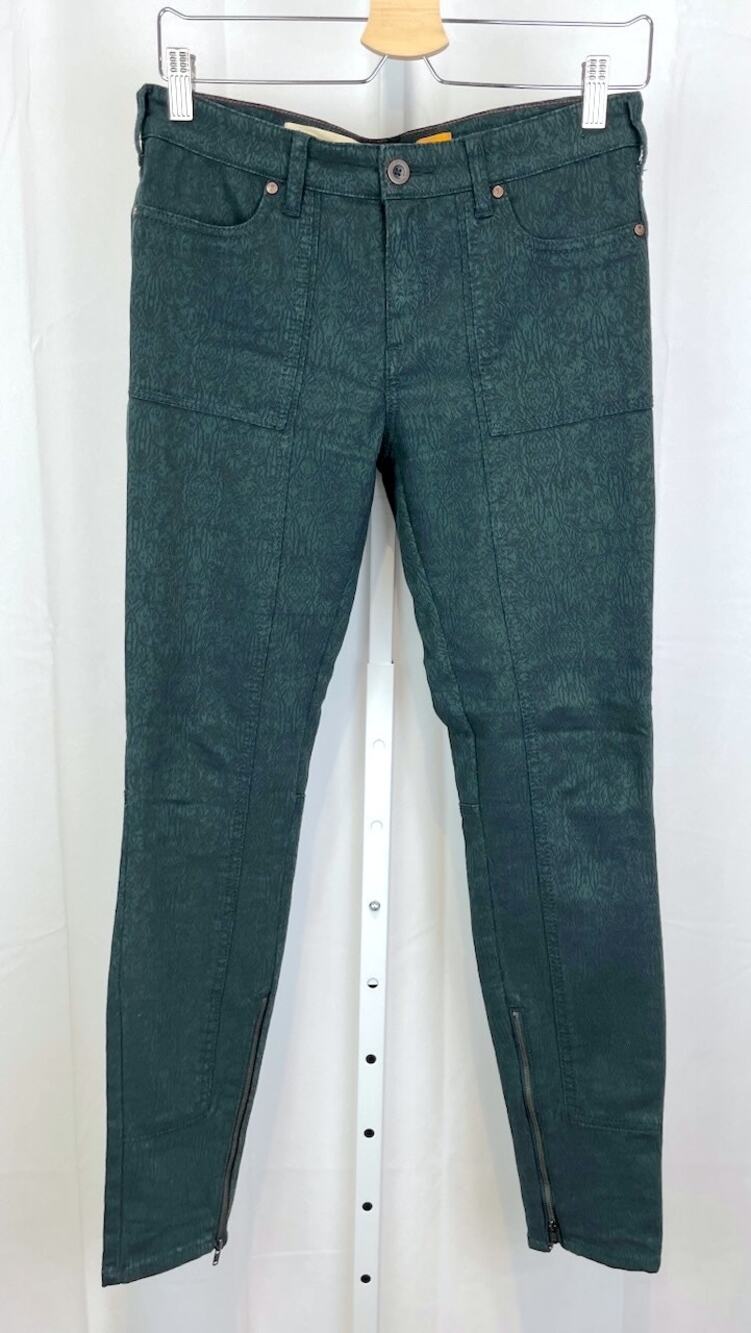 PILCRO Anthropologie Size 27 Skinny Ankle Zip Jeans Jacquard Seamed Green